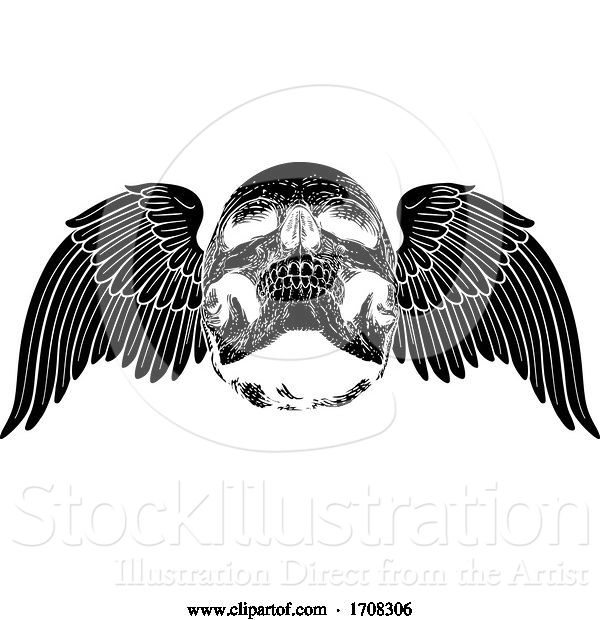 Vector Illustration of Winged Skull Vintage Woodcut Illustration