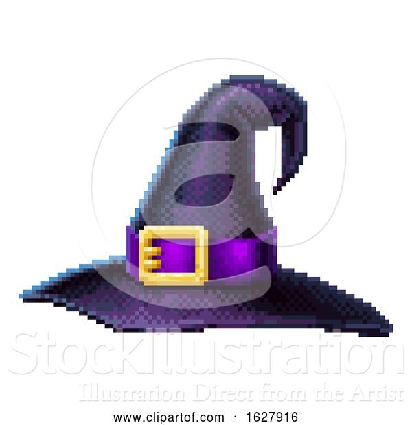 Vector Illustration of Witches Hat 8 Bit Arcade Video Game Pixel Art