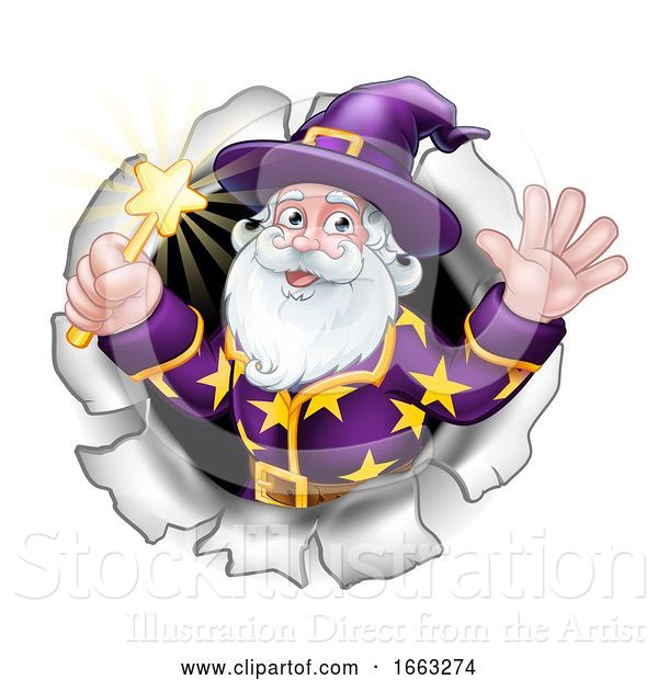 Vector Illustration of Wizard Breaking Through Background