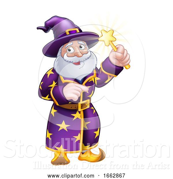 Vector Illustration of Wizard Character Pointing