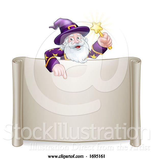 Vector Illustration of Wizard Character Scroll Sign