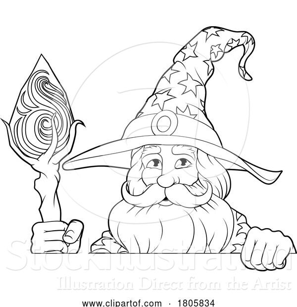 Vector Illustration of Wizard Merlin Beard Magician Guy Character