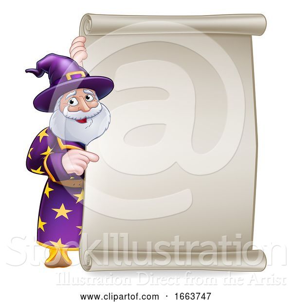 Vector Illustration of Wizard Scroll Sign Banner