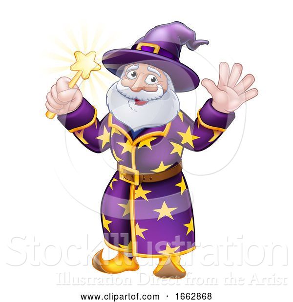 Vector Illustration of Wizard with Wand Character