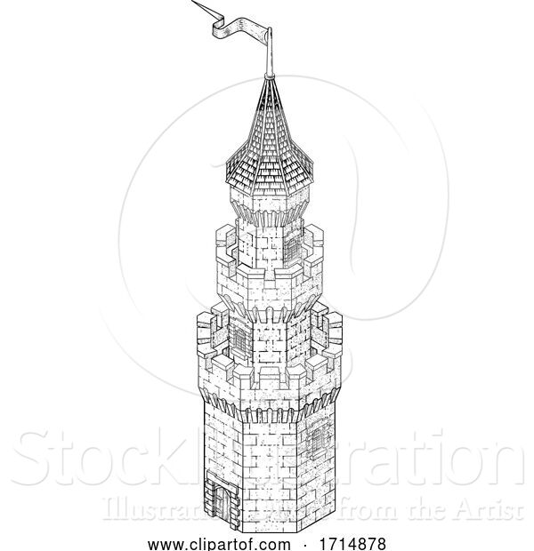 Vector Illustration of Wizards Fantasy Tower Castle Building Map Icon