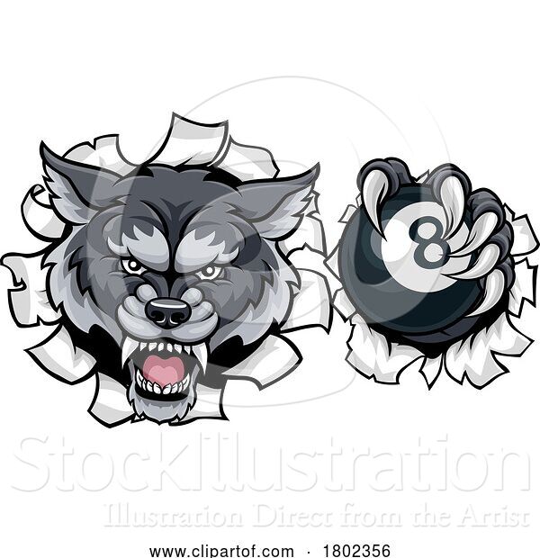 Vector Illustration of Wolf Angry Pool 8 Ball Billiards Mascot