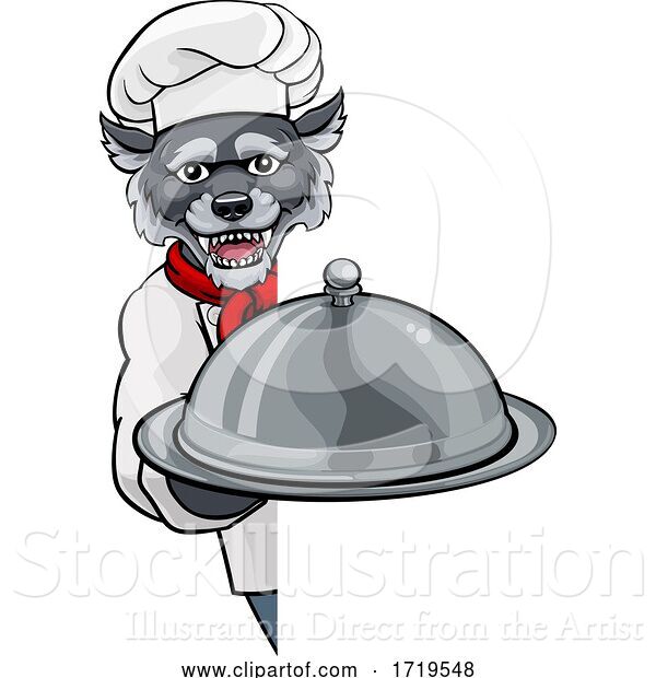 Vector Illustration of Wolf Chef Mascot Sign Character