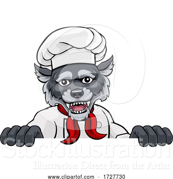 Vector Illustration of Wolf Chef Mascot Sign Character