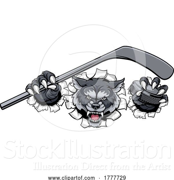 Vector Illustration of Wolf Ice Hockey Player Animal Sports Mascot