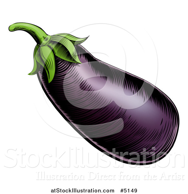 Vector Illustration of Woodblock Purple Eggplant