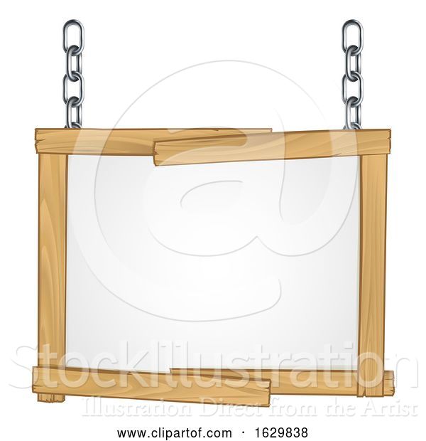 Vector Illustration of Wooden Frame Sign Hanging from Chains