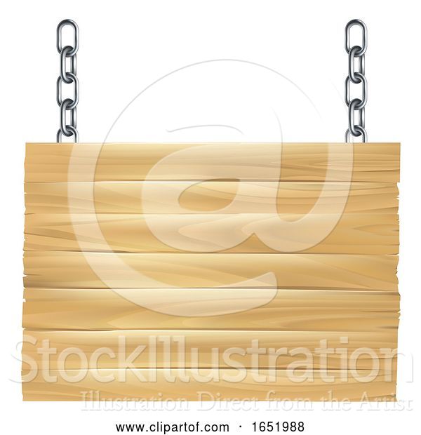 Vector Illustration of Wooden Sign Hanging from Chains
