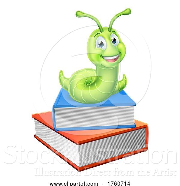 Vector Illustration of Worm Bookworm Caterpillar on Book Stack
