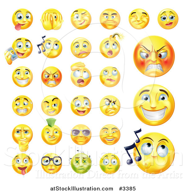 Vector Illustration of Yellow Emoticon Faces with Different Expressions