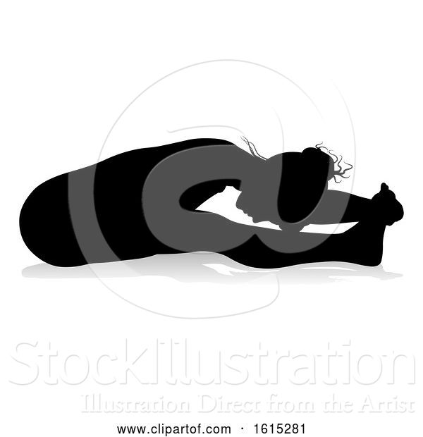 Vector Illustration of Yoga Pilates Pose Lady Silhouette, on a White Background