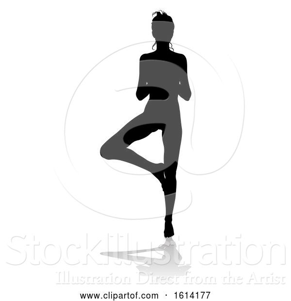 Vector Illustration of Yoga Pilates Tree Pose Lady Silhouette, on a White Background