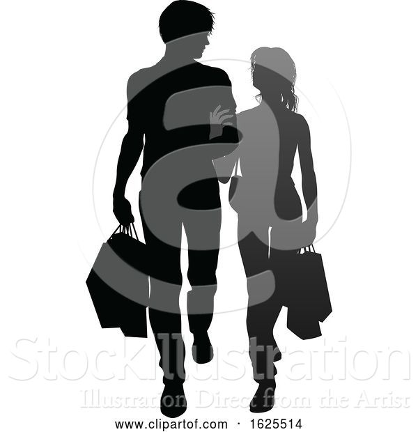 Vector Illustration of Young Couple Shopping Silhouettes