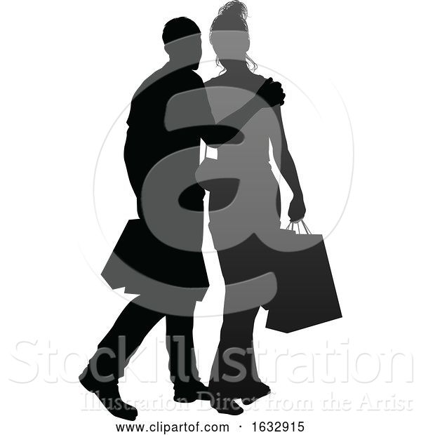 Vector Illustration of Young Couple Shopping Silhouettes