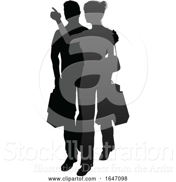 Vector Illustration of Young Couple Shopping Silhouettes