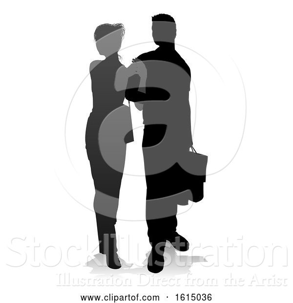 Vector Illustration of Young Couple Shopping Silhouettes, on a White Background