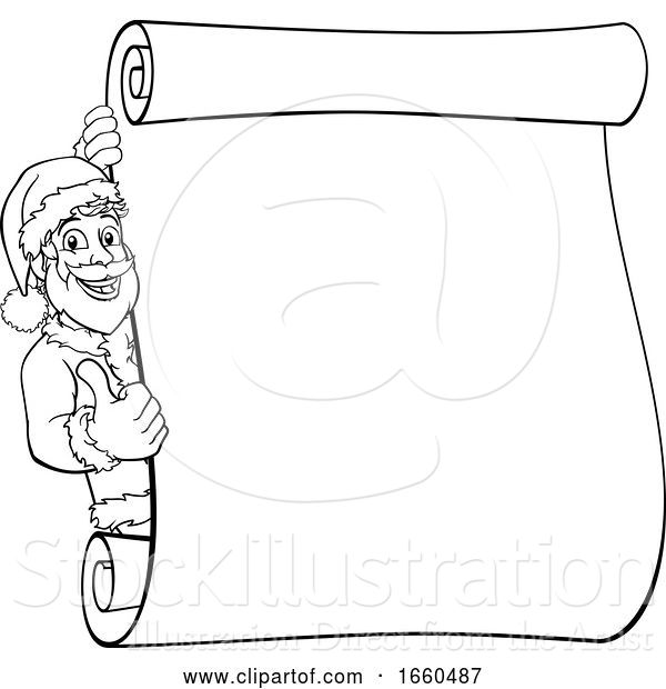 Vector Illustration of Young Santa Christmas Scroll Sign Thumbs up