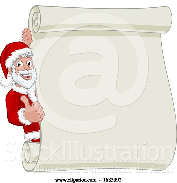 Vector Illustration of Young Santa Christmas Scroll Sign Thumbs up