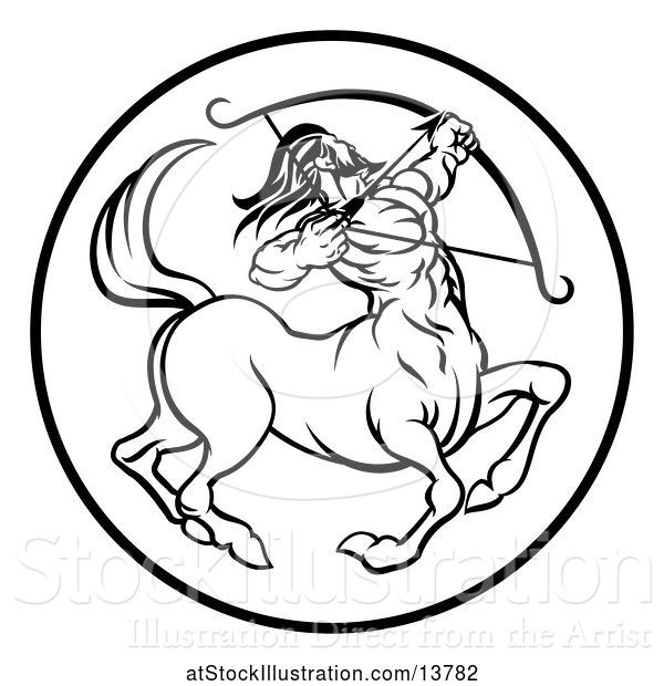 Vector Illustration of Zodiac Horoscope Astrology Centaur Sagittarius Circle Design in Black and White