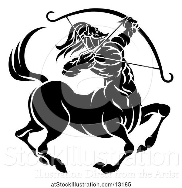 Vector Illustration of Zodiac Horoscope Astrology Centaur Sagittarius Design in Black and White