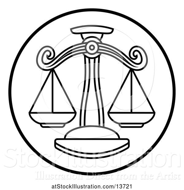 Vector Illustration of Zodiac Horoscope Astrology Libra Scales Circle Design in Black and White