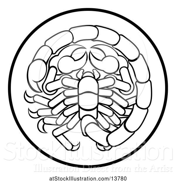 Vector Illustration of Zodiac Horoscope Astrology Scorpio Circle Design in Black and White