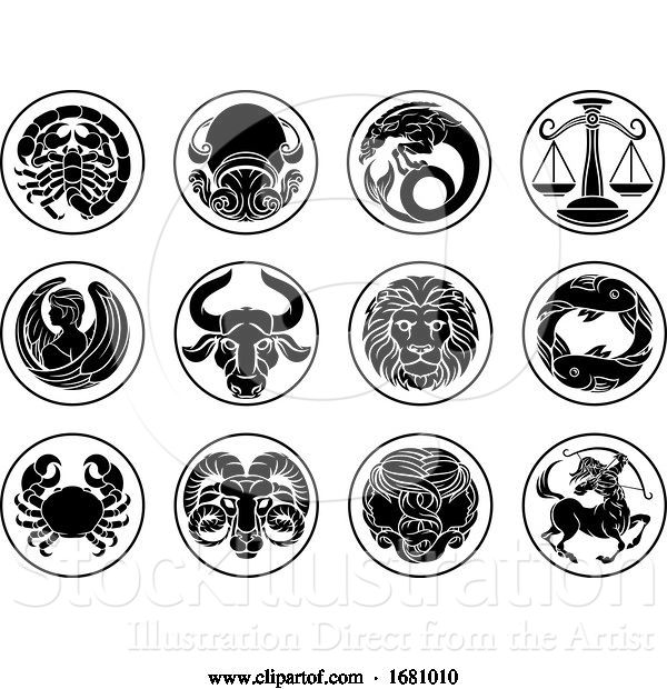 Vector Illustration of Zodiac Horoscope Astrology Star Signs Icon Set