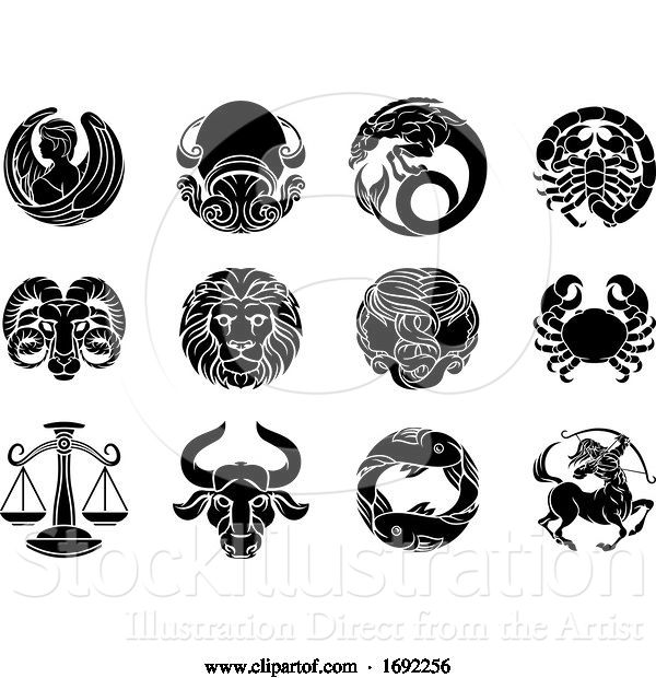 Vector Illustration of Zodiac Horoscope Astrology Star Signs Symbols Set