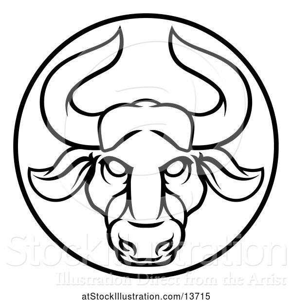 Vector Illustration of Zodiac Horoscope Astrology Taurus Bull Circle Design in Black and White