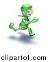 Illustration of a 3d Green Robot Character Sweating and Sprinting by AtStockIllustration