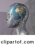 Illustration of a Futuristic Human Head in Profile with a Globe Inside the Brain by AtStockIllustration