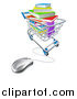 Vector Illustration of 3d Books Piled in a Shopping Cart Wired to a Computer Mouse by AtStockIllustration