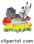 Vector Illustration of 3d German Tourist Attractions over a Flag Map of Germany by AtStockIllustration