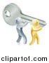 Vector Illustration of 3d Gold and Silver Men Carrying a Giant Key by AtStockIllustration