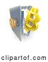 Vector Illustration of 3d Gold Bitcoin Currency Symbol and Light Emerging from a Safe Vault by AtStockIllustration