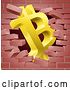 Vector Illustration of 3d Gold Bitcoin Currency Symbol Breaking Through a Brick Wall by AtStockIllustration