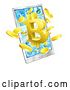 Vector Illustration of 3d Gold Bitcoin Currency Symbol Bursting from a Smart Phone Screen by AtStockIllustration