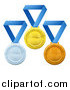 Vector Illustration of 3d Gold Silver and Bronze Prize Medals on Blue Ribbons by AtStockIllustration