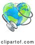 Vector Illustration of 3d Medical Stethoscope Around a Heart World Earth Globe by AtStockIllustration