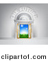 Vector Illustration of 3d the Future Text over a Door with Sunshine and Grass by AtStockIllustration