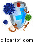 Vector Illustration of a 3d Antivirus Shield Deflecting Viruses, Germs and Bacteria by AtStockIllustration