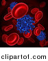 Vector Illustration of a 3d Background of Blue Viruses Attacking Red Blood Cells by AtStockIllustration