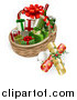 Vector Illustration of a 3d Basket with Wine Crackers Baubles and Christmas Gifts by AtStockIllustration