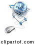 Vector Illustration of a 3d Blue Earth Globe in a Computer Shopping Cart by AtStockIllustration