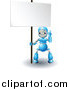 Vector Illustration of a 3d Blue Robot Pointing up at a Blank Sign by AtStockIllustration