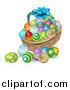 Vector Illustration of a 3d Bow on a Holiday Easter Basket with Eggs by AtStockIllustration